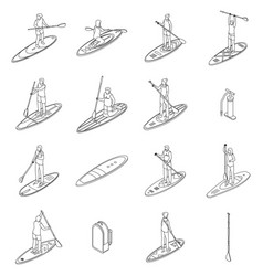 Sup Surfing Icons Set Outline