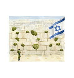 Western Wall With Israel Soldier Flag In Old City