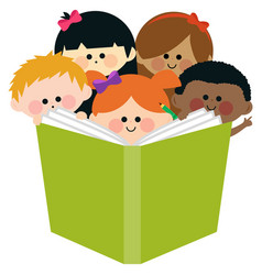 Group Kids Reading A Book