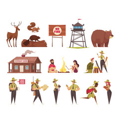 Forest Ranger Cartoon Icons Set