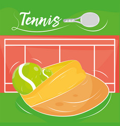 Tennis Poster With Court Hat And Ball