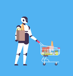 Robot Holding Shopping Cart House Bot Helper