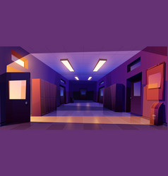 School Hallway Night Interior With Doors Lockers