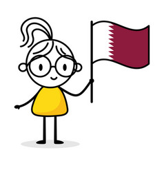 Woman Holding Flag Of Qatar Isolated On White