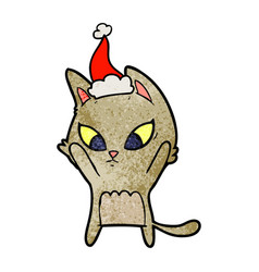 Confused Textured Cartoon Of A Cat Wearing Santa