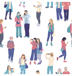 Crowd People Using Smartphones Seamless Pattern