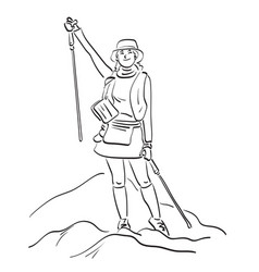 Line Art Full Length Woman Hiking With Sticks