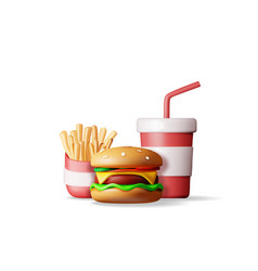 3d Cup Of Cola With Fries And Cheeseburger