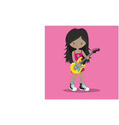 Girl Rock Band Guitarist Long Hair Black 22