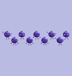 Cute Blueberry Character Face Emoji Feelings Set