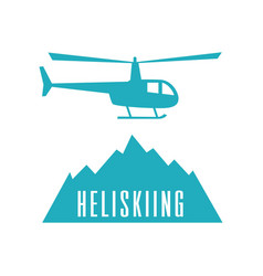 Heliskiing Flat Icon With Helicopter And Mountains