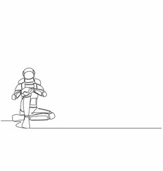 Single One Line Drawing Sad Astronaut Sitting