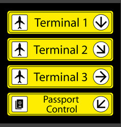 Yellow Airport Signs With Monochromatic Pictograms