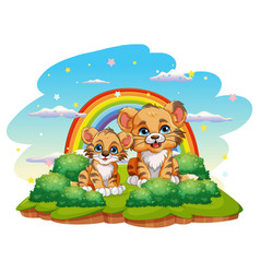 Baby Tiger Cartoon Character With Rainbow