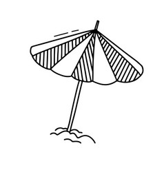 Big Open Umbrella On Sand Outline Hand Drawn