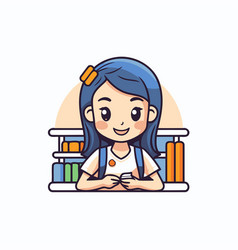 Cute Little Girl Sitting At Bookshelf