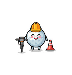 Road Worker Mascot Of Golf Holding Drill Machine