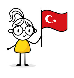 Woman Holding Flag Of Turkey Isolated On White