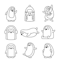 Cute Cartoon Penguin Characters Coloring Page