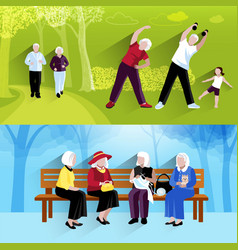 Elderly People Horizontal Banners Set