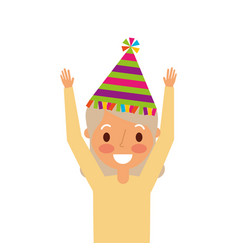 Elderly Woman Grandma With Party Hat And Arms Up