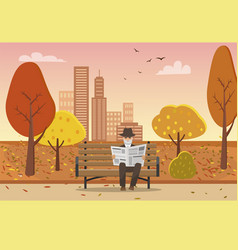 Old Man With Newspaper In Hands On Bench