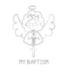 A Cute Angel Girl Holds Cross Invitation Card