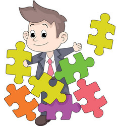 Businessman Is Putting Together A Puzzle Problem