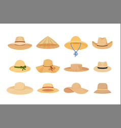 Straw Hats Set Farmer Agricultural Worker