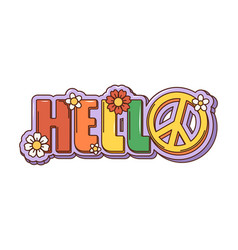 Cartoon Retro Groovy Hippie Hello Sign