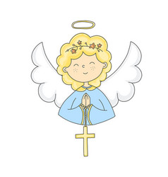 A Cute Angel Girl Holds Cross Invitation Card