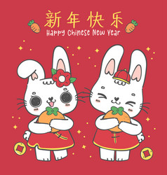 Cute Happy Two Of Chinese New Year Rabbit Bunnies