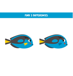 Find 3 Differences Between Two Cute Blue Tang Fish