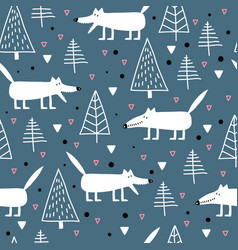 Seamless Childish Pattern With Cute White Wolves