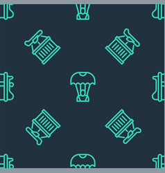 Set Line Parachute Plane And On Seamless Pattern