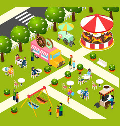 Street Food Truck Isometric Composition Poster