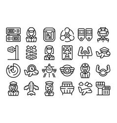 Female Pilot Icons Set Outline Woman Work