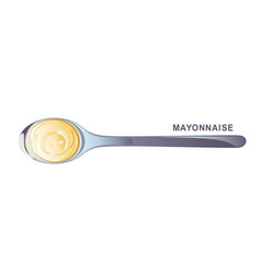 Mayonnaise In Metal Spoon In Cartoon Flat Style