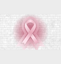 Pink Ribbon On Grey Grunge Brick Wall Abstract