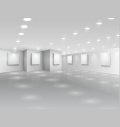 Realistic Gallery Hall With Blank White Canvases