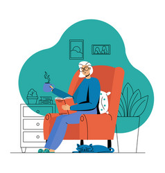 Old Female Sitting On Armchair Holding Book