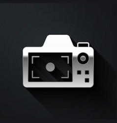 Silver Photo Camera Icon Isolated On Black