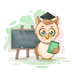 Smart Owl With A School Board And A Book