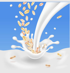 Oats Flakes Falling In Milk Splash