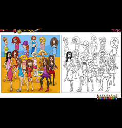 Comic Women Characters Group Coloring Page