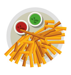 Frech Fries And Sauces On Dish Food