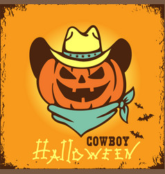 Happy Halloween Pumpkin Cowboy With Western Hat