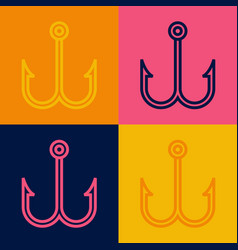 Pop Art Line Fishing Hook Icon Isolated On Color