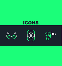 Set Line Ray Gun Eyeglasses And Energy Drink Icon