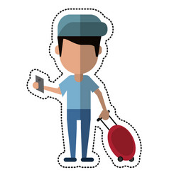 Cartoon Man Traveling Passport Dragging Luggage